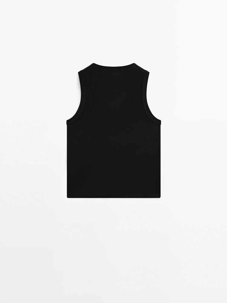 Sleeveless mercerised cotton T-shirt
