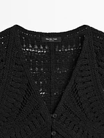 Embellished crochet knit vest