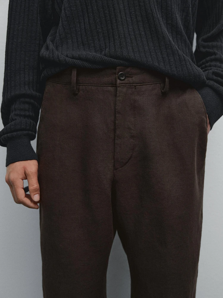 Pantalon straight 100 % lin