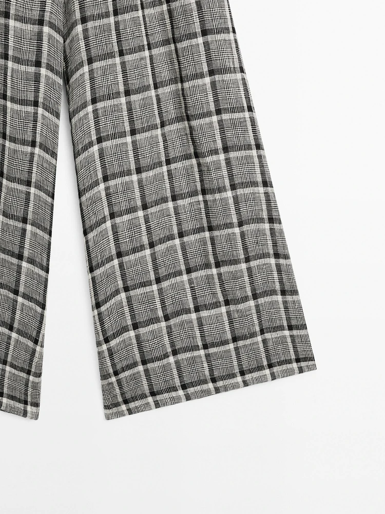 Pantalon palazzo à carreaux 100 % lin