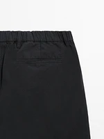 Cotton blend semi-jogger Bermuda shorts