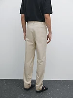 Cotton blend slim fit canvas trousers