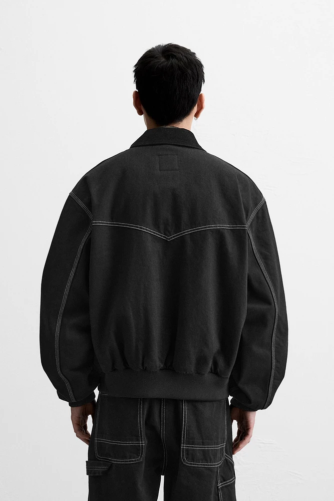 CONTRAST TOPSTITCHING BOMBER JACKET