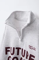 TEXT PRINT ZIPPERED SWEATSHIRT