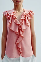 RUFFLED SLEEVELESS TOP