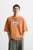 T-SHIRT DÉLAVÉ EN MAILLE IMPRIMÉE