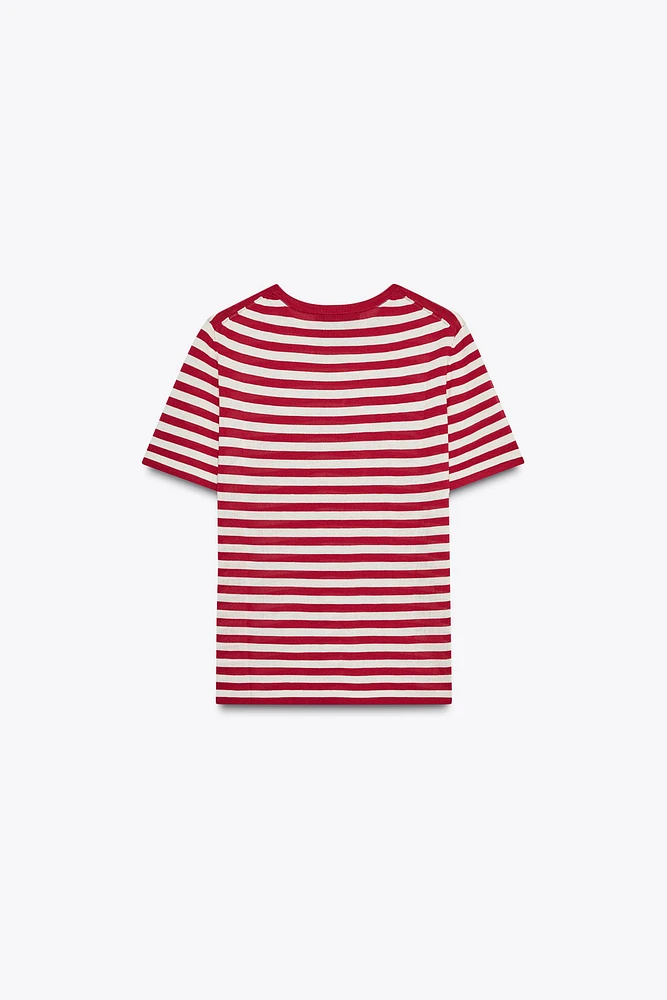 STRIPED SHORT SLEEVE KNIT TOP