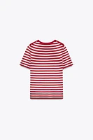 STRIPED SHORT SLEEVE KNIT TOP