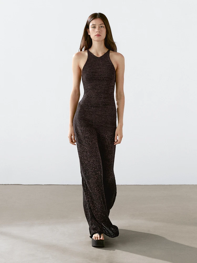 Long knit cotton blend dress