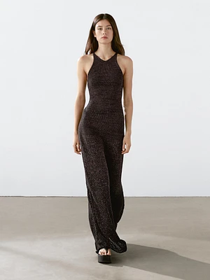 Long knit cotton blend dress