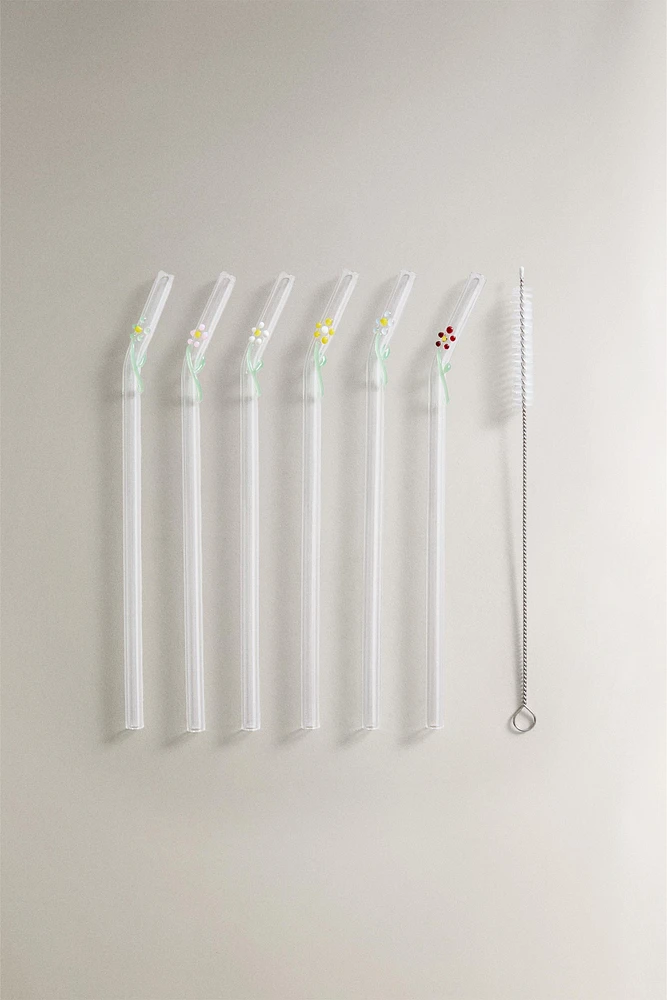 SET OF FLORAL BOROSILICATE GLASS STRAWS (SET OF 6)