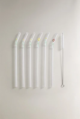 SET OF FLORAL BOROSILICATE GLASS STRAWS (SET OF 6)