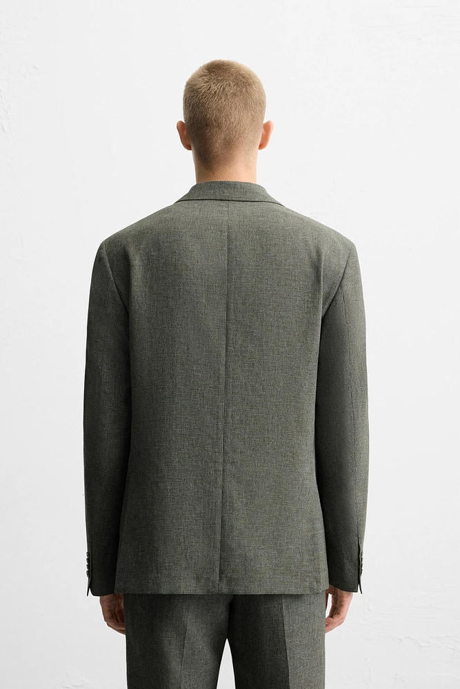 HOUNDSTOOTH LINEN BLEND SUIT JACKET