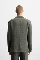HOUNDSTOOTH LINEN BLEND SUIT JACKET