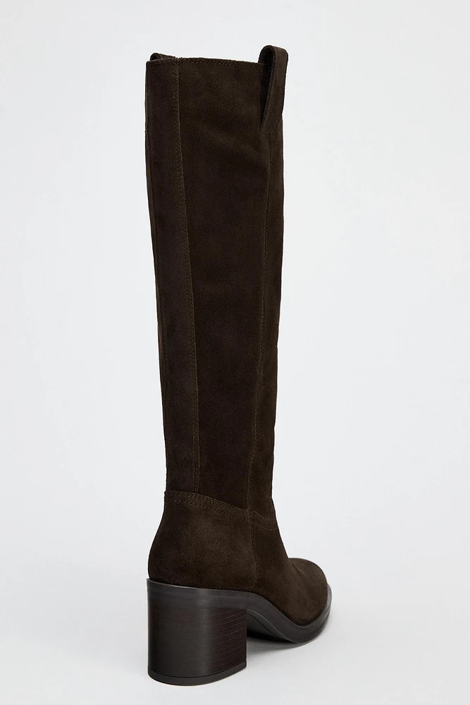 HEELED SUEDE KNEE HIGH BOOTS