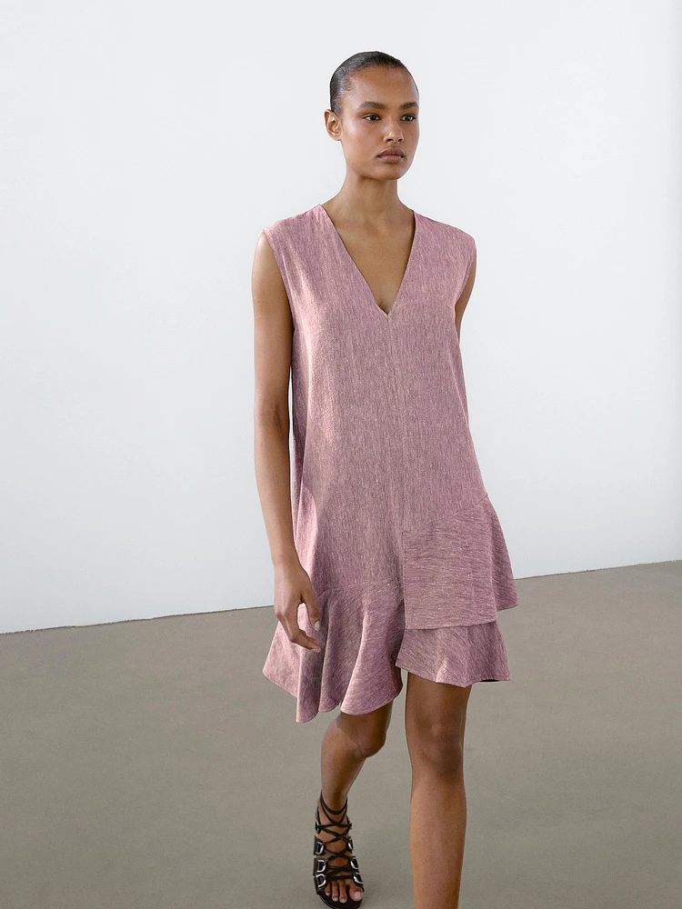 Robe courte volants 100 % lin
