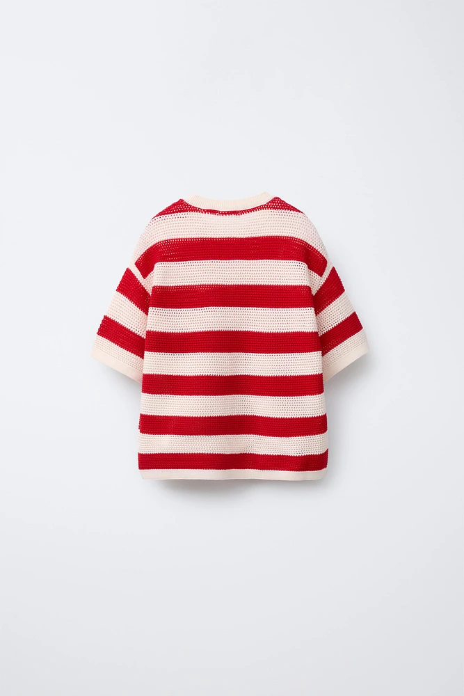 T-SHIRT MAILLES RAYURES BRODÉ PHARE