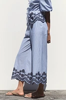 PANTALON JUPE-CULOTTE RAYURES BRODÉES
