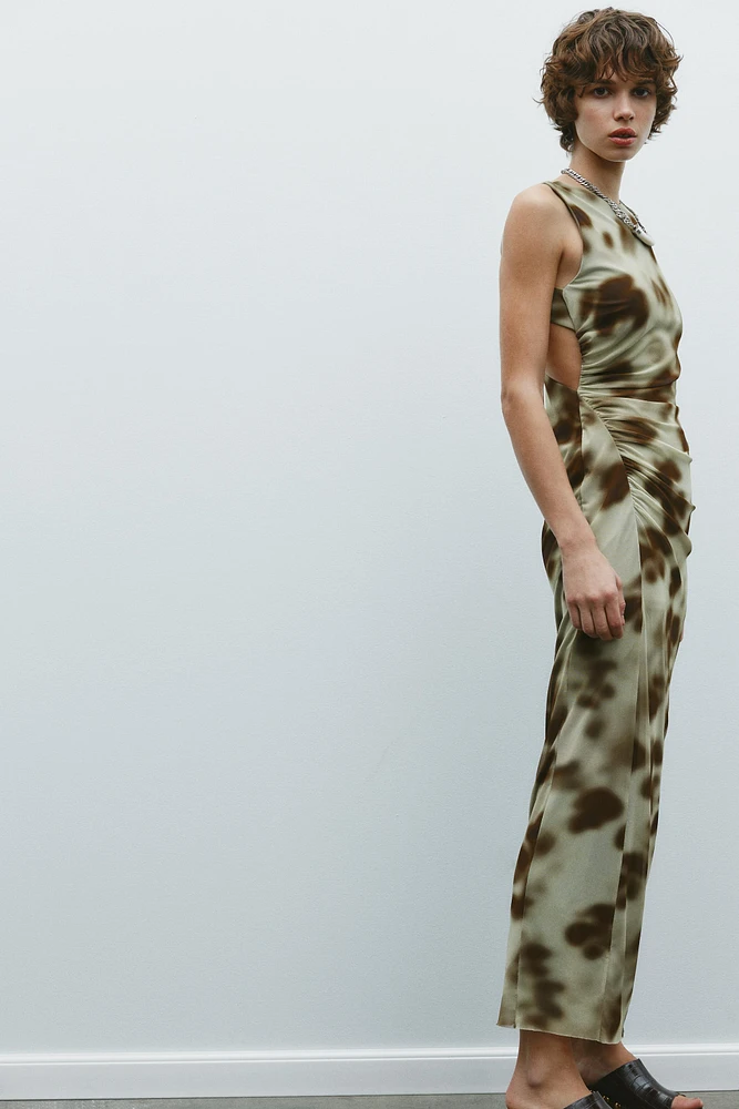 DRAPED PRINTED MIDI DRESS