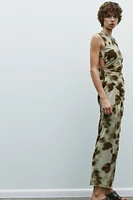 DRAPED PRINTED MIDI DRESS