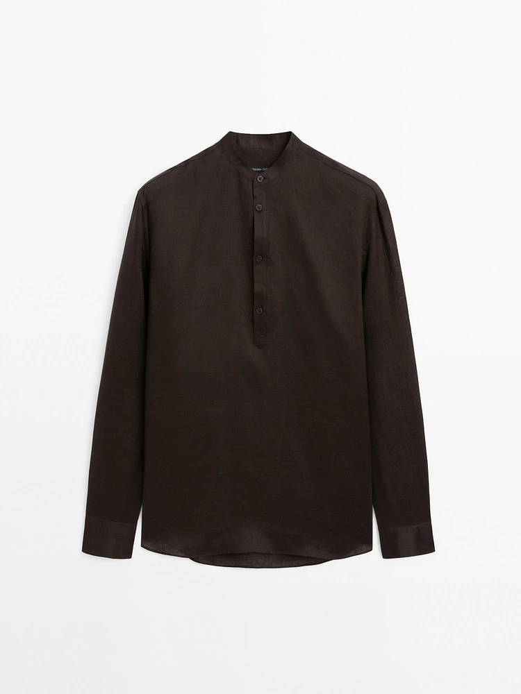 100% linen stand-up collar shirt
