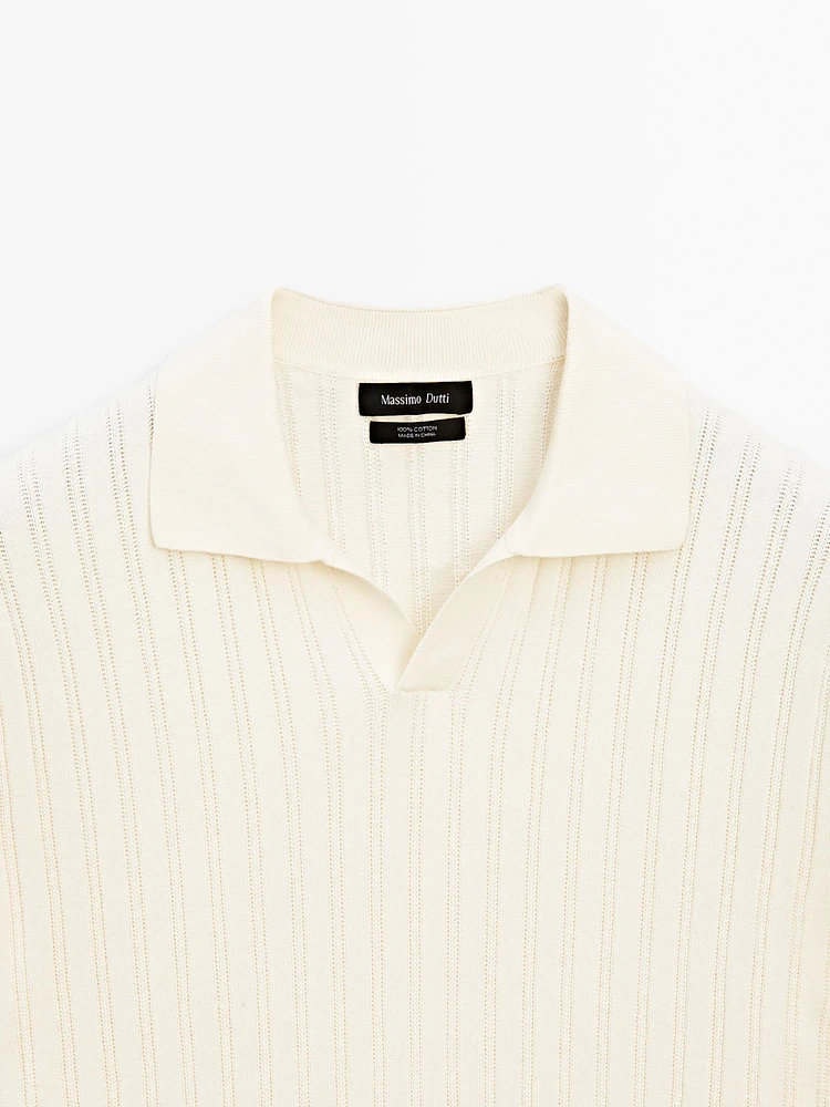 Ribbed knit polo collar sweater