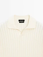 Ribbed knit polo collar sweater
