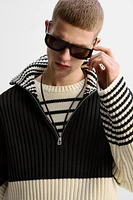 LIMITED EDITION STRIPED ZIP NECK SWEATER