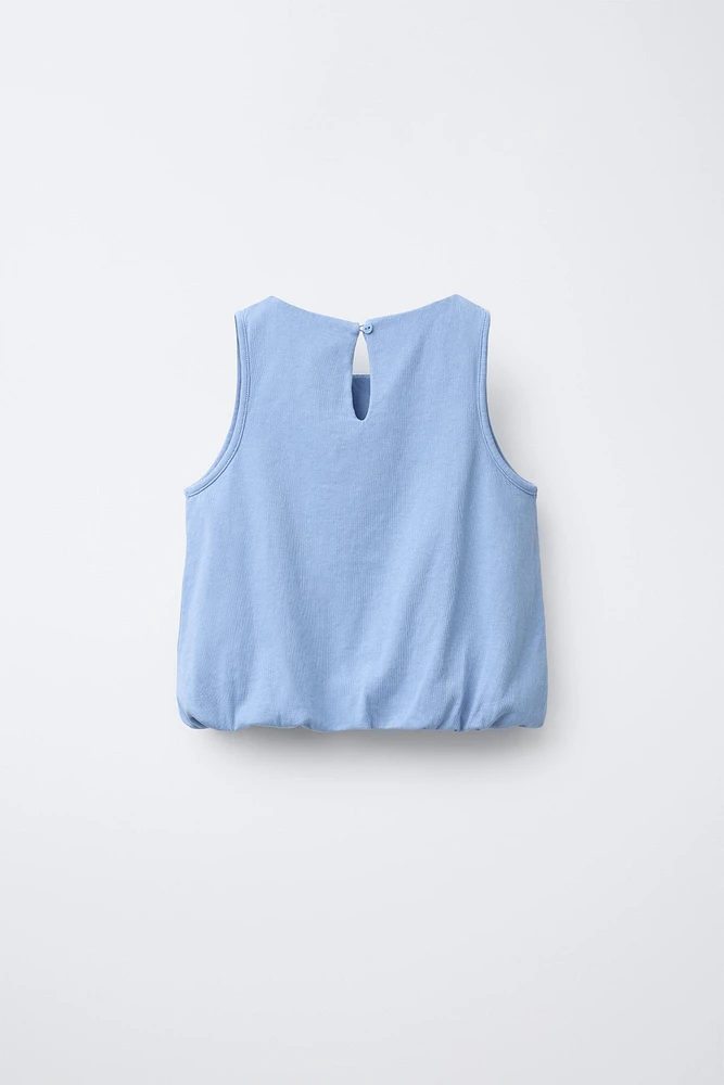 EMBROIDERED FLOWER BALLOON T-SHIRT