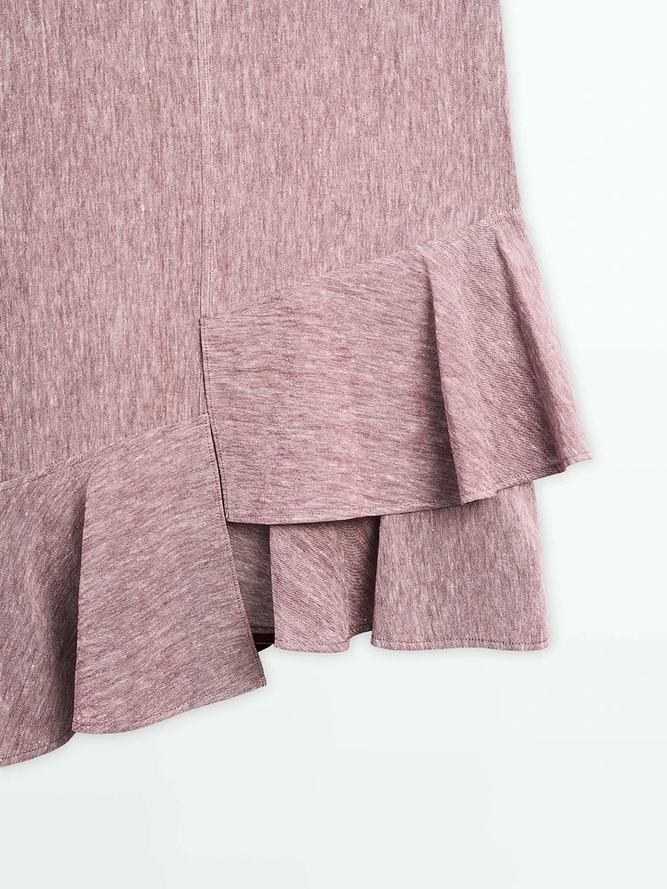 100% linen ruffled mini dress