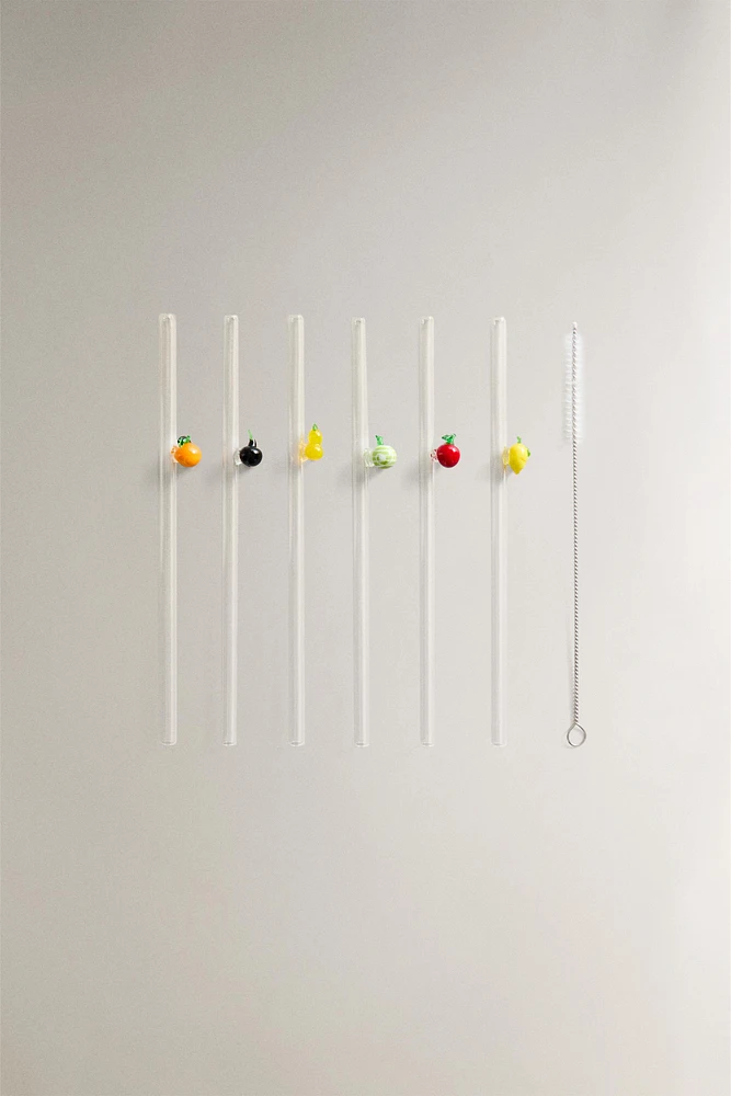 LOT PAILLES VERRE RECYCLABLE FIGURES FRUITS (LOT DE 6)