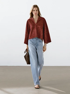 Chemise large en cuir et daim