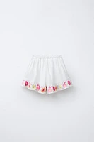 EMBROIDERED FLORAL SHORTS