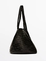 Sac mi-tote tressé en cuir nappa