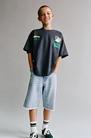STAR PATCH RELAXED BAGGY DENIM SHORTS