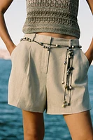 BERMUDA TAILLE HAUTE AVEC LIN