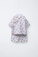 9-18 MONTHS/ GOLDEN FISH PRINT KIMONO AND BERMUDA SET