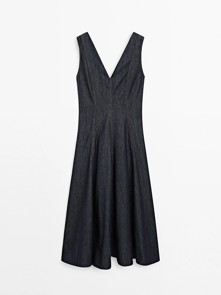 Robe midi denim coutures apparentes