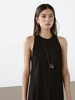 Textured knit dress with fringed hem