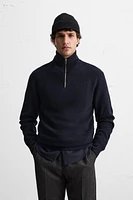 WOOL AND COTTON QUARTER ZIP SWEATER