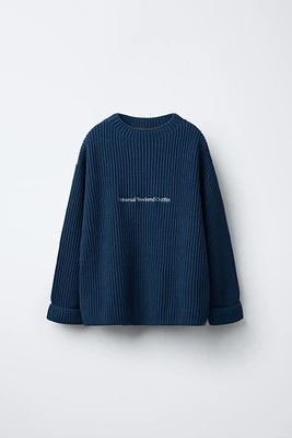 EMBROIDERED TEXT KNIT SWEATER