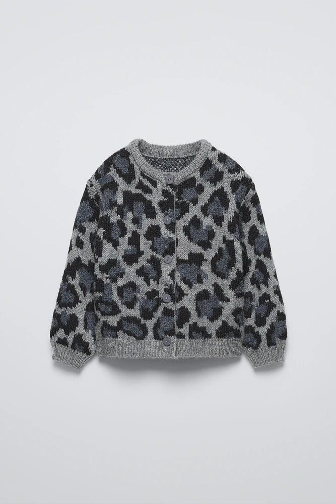 ANIMAL PRINT KNIT CARDIGAN