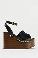 STUDDED LEATHER WEDGE SANDALS