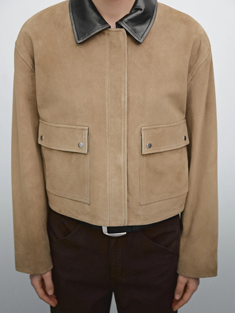 Blouson contrastant cuir et daim