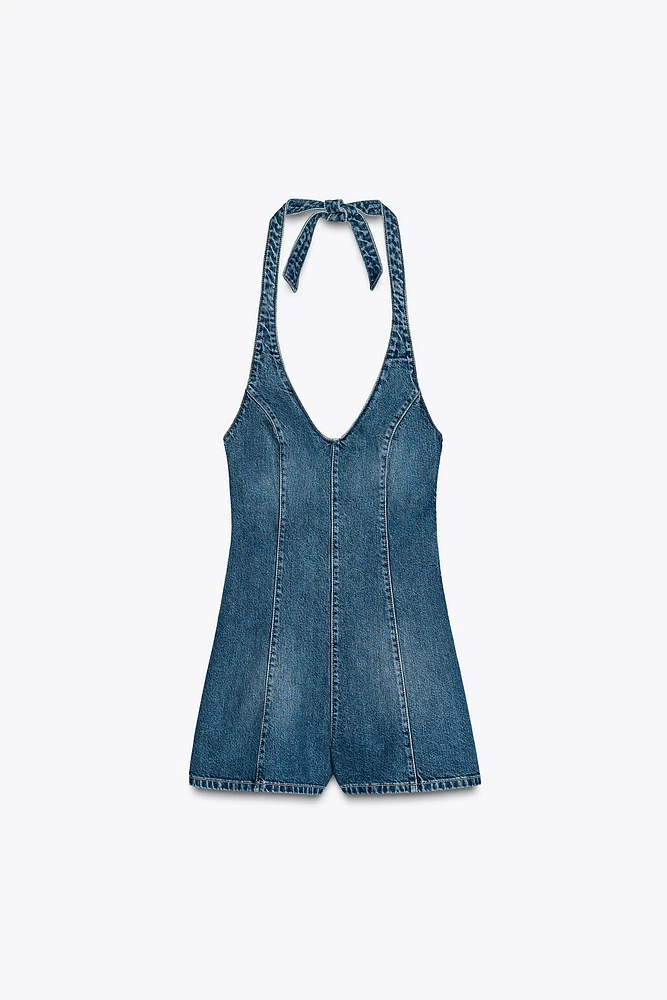 TRF HALTER DENIM JUMPSUIT