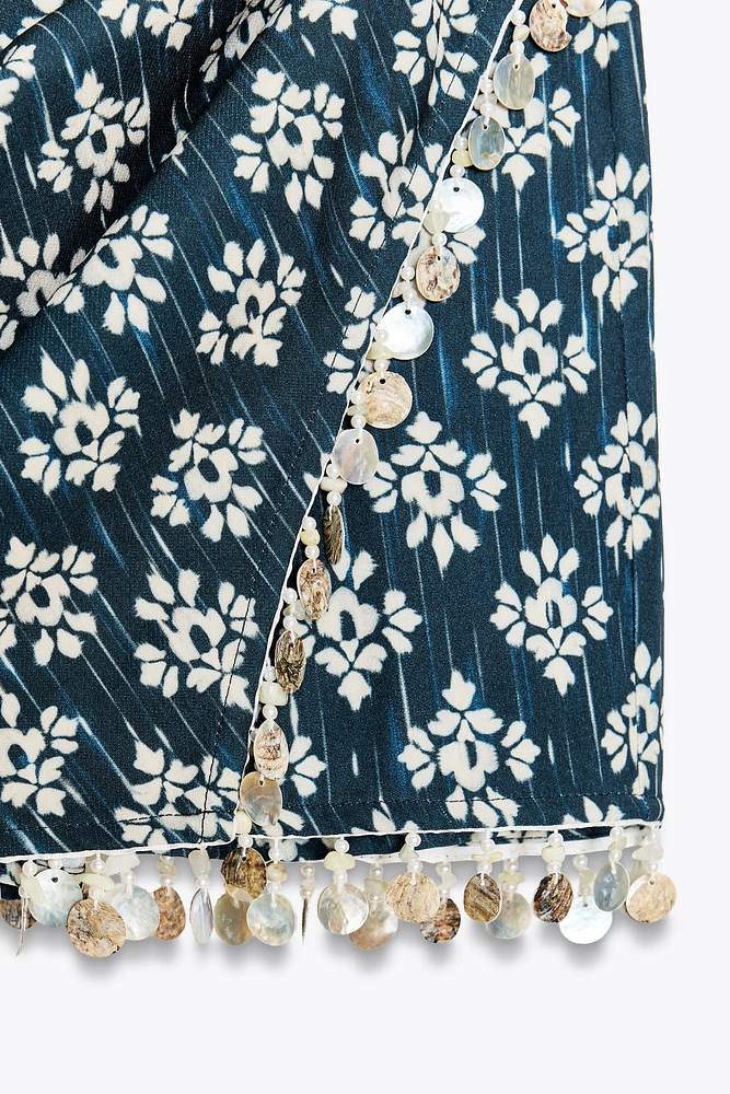 BEADED PRINTED SKORT