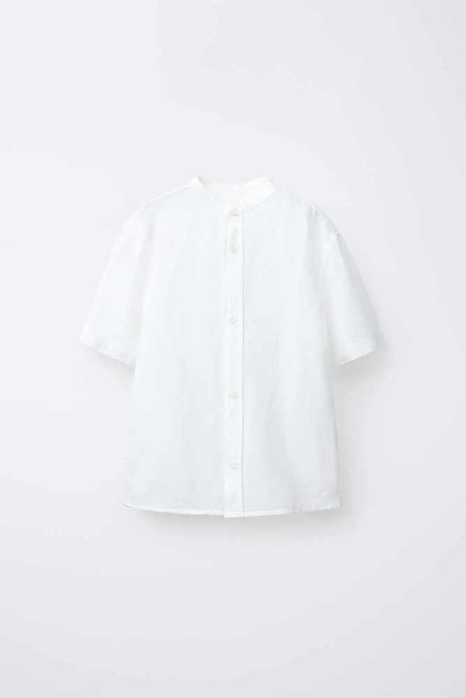 CHEMISE EN COTON ET LIN COL MAO