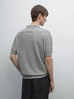 Striped linen blend knit polo shirt