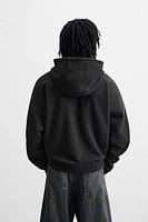 WASHED ZIP-UP TEXT HOODIE