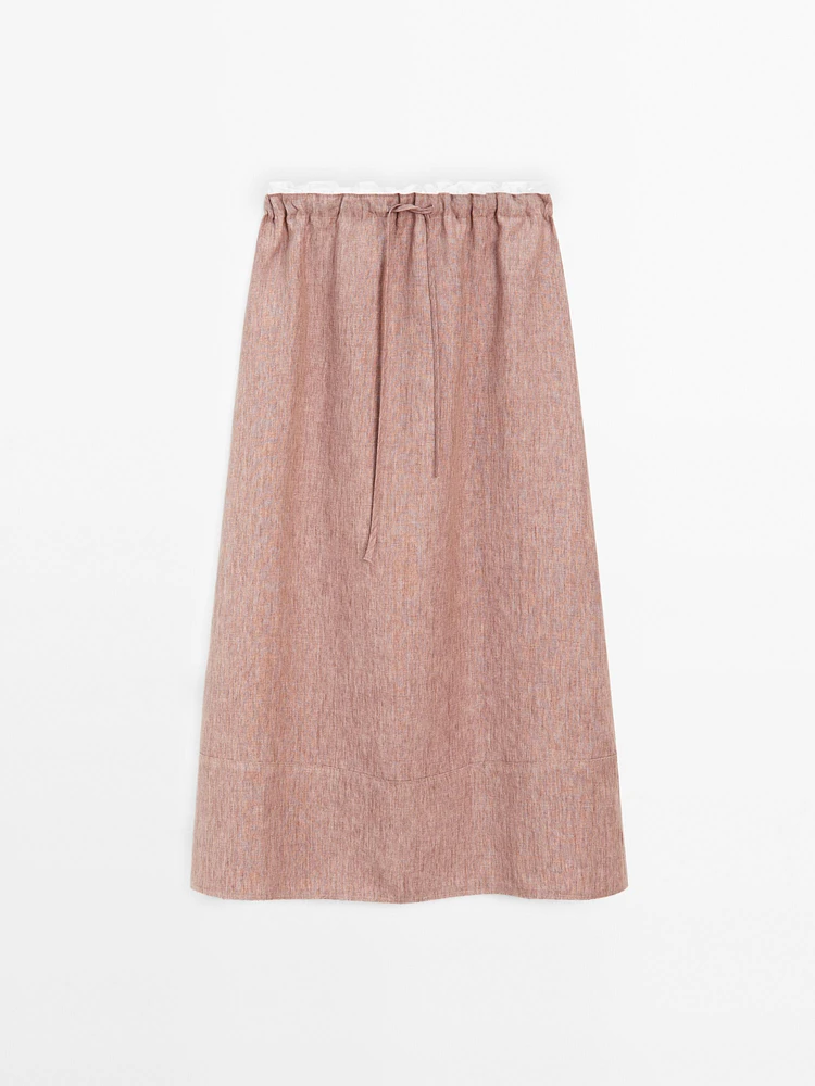 Jupe midi élastique 100 % lin